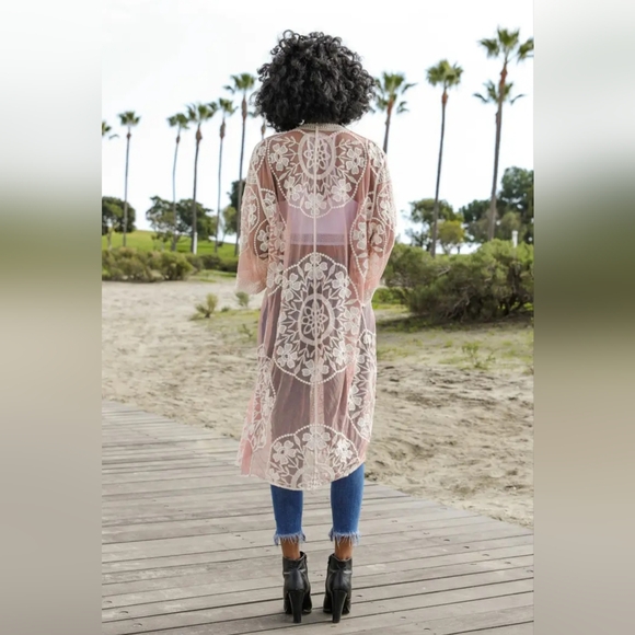 Other - Contrast Mesh Cotton Lace Longline Kimono